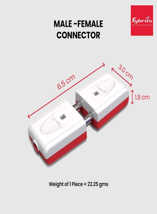 Fybros Melon 2 Pin Male Female Adapter Plug Top - White-Red (Pack of 5) Made in India - Image 5